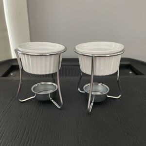 White Ceramic Fondue Set with Silver Stand